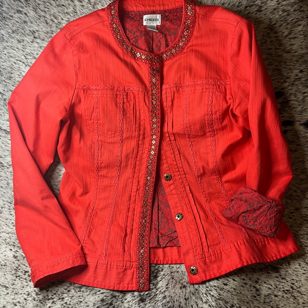 CHICO’S reddish orange medium size jacket